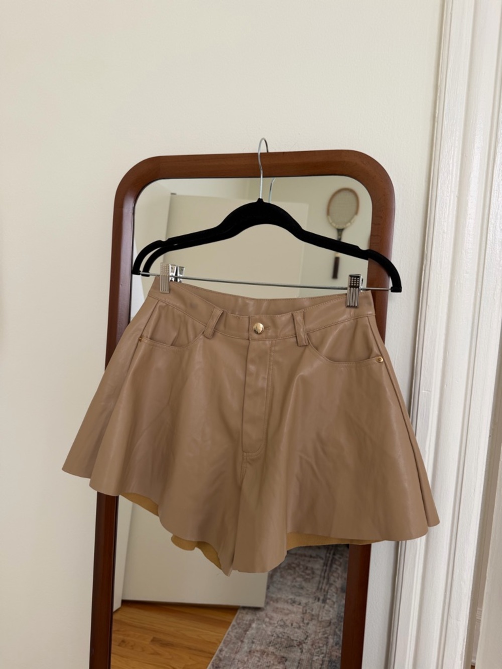 Olivaceos Faux Leather Flared Shorts